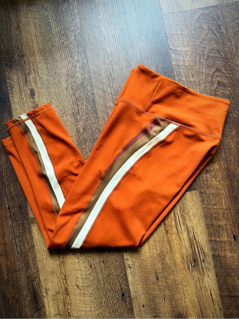 ZYIA Orange Leggings with White and Brown Side Stripes